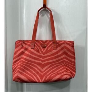 Coach Zebra Shoulder Handbag Tote Signature Two Stripe Orange Canvas 20x11.5x7